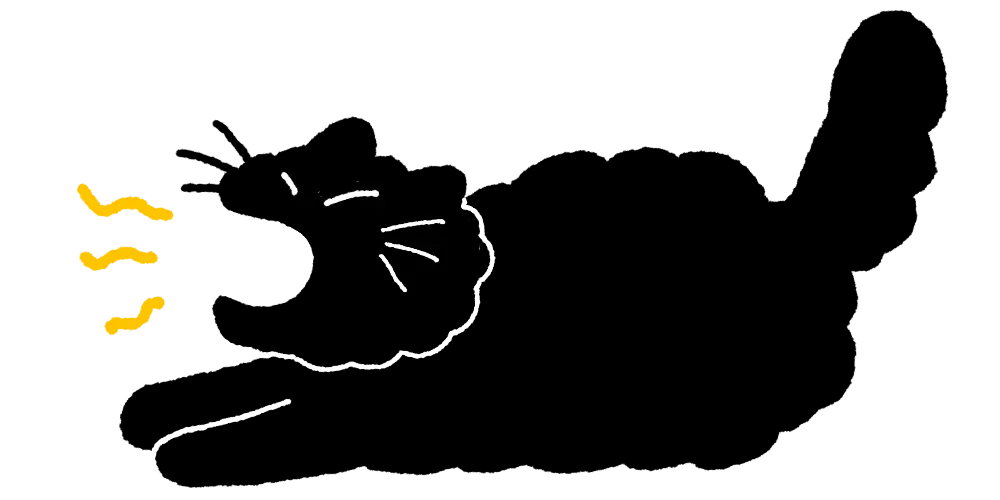大きなあくびをしている黒猫のイラスト