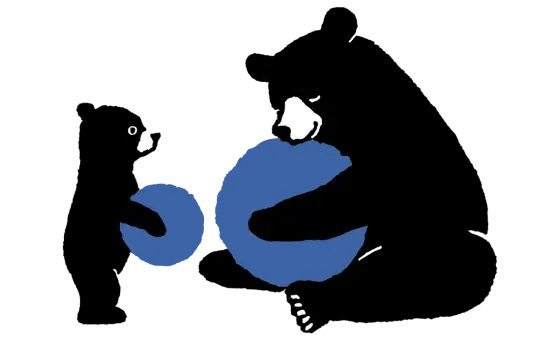 親のクマが丸いボールを抱えており、子供のクマもボールを抱えながら親を眺めているイラスト